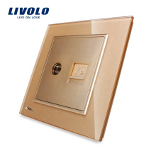 El panel de vidrio dorado de Livolo One Gang TV y toma de pared para Internet VL-W292VC-13 (TV, COM)